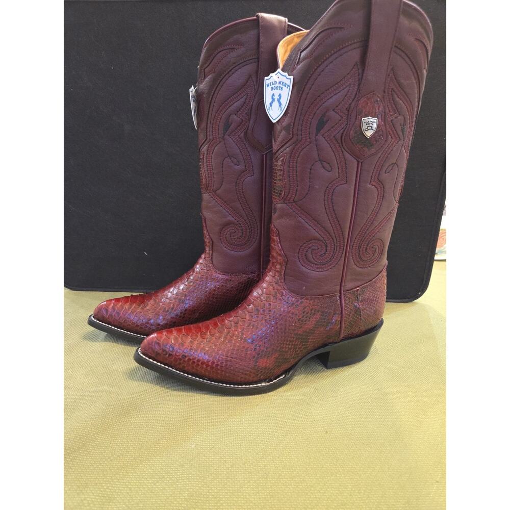 Wild West Burgundy Snake J Toe Cowboy Boot Handmade 299N5707 - Picture 2 of 11